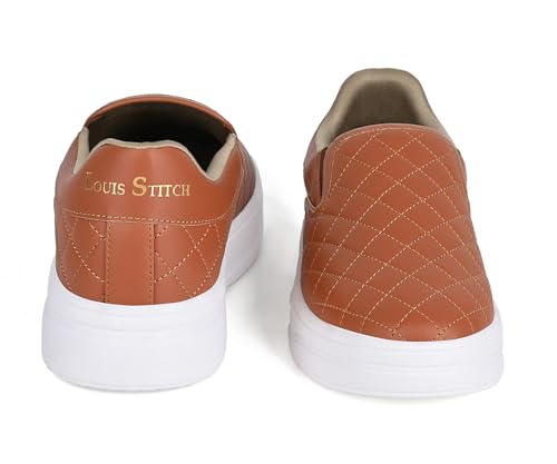 LOUIS STITCH Tan Sneakers for Men | Lightweight Slip-On Walking Shoes for Men | Comfortable Casual Wear | Flexible, Breathable, Stylish & Durable All-Day Wear (SNK-CUSOTN) (Size- 8 UK)