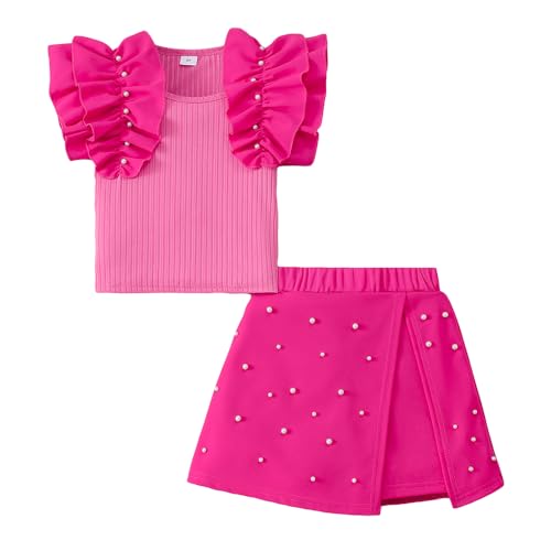 Hopscotch Girls Short Sleeves Pink 2-Pc Ruffle Ribbed Blouse & Skorts (3-4 Years)