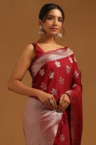 Soch Womens Maroon Viscose Silk Floral Zari Woven Saree