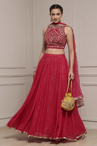 Biba Women's Polyester Lehenga Set (SKDFUSN30840AW25FUS_Fuchsia_38)