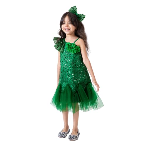 Hopscotch Girls Sleeveless Embellished Green Party Dresses for Age (12-24 Months)