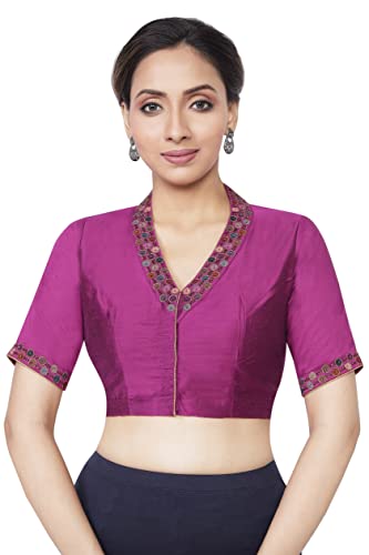 RENE Magenta Cotton Tussar Hand Embriodered Blouse(D-1005526-34)
