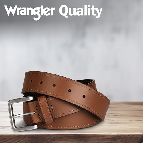 Wrangler Men’s Leather Belt, Country Casual Every Day Belt for Jeans, Light Brown, 34 (waist 31-32)