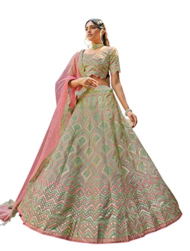 FUSIONIC green colored gota worked organza base lehenga choli For Women