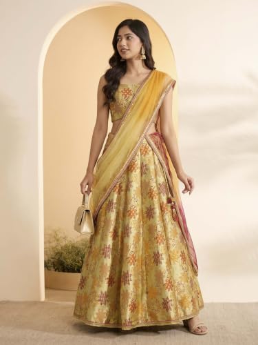 BIBA Polyester Yarndyed Kalidar Wedding Blouse With Lehenga And Dupatta