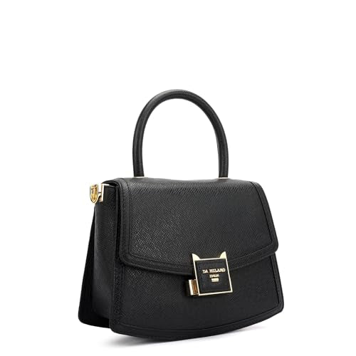 Da Milano Leather Black Satchel Bag for Women (01019SOL)