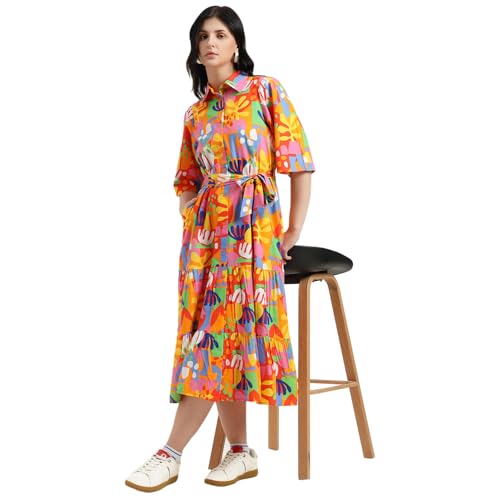 United Colors of Benetton Regular Fit Spread Collar Printed Dress (Size : 2XL) - 26P4WVDRL164I901 Multicolour