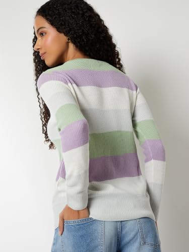 Max Women Striped Slim Fit Sweater (Multicolour_S)