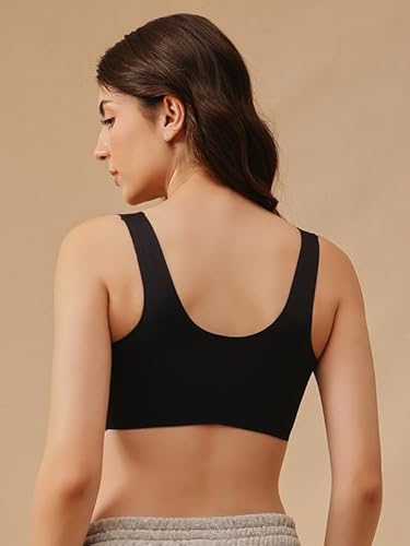 Clovia Women's Padded Non-Wired Full Coverage Seamless Bonded Slip-On T-Shirt Bra (BR5058R13_Black_XXL)