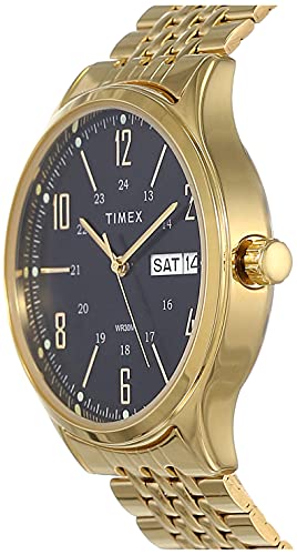TIMEX Classics Analog Watch for man with Black Round Dial & Gold Stainless Steel Bracelet Band Water Resistant Men's Wrist Watches - TW0TG6504