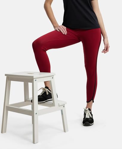 Jockey Women's Super Combed Cotton Elastane Stretch Leggings with Coin Pocket and Contrast Side Piping_Style_AW73_Rhubarb_L