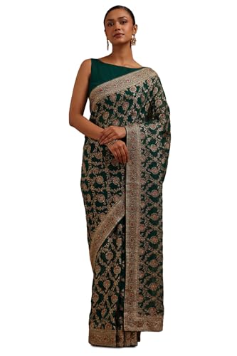 Soch Womens Teal Green Georgette Embroidered Saree With Stone Work