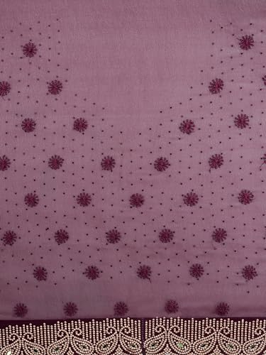 MOHEY Women's Georgette Embroidery|Stone Work Saree with Blouse Piece(Wine)