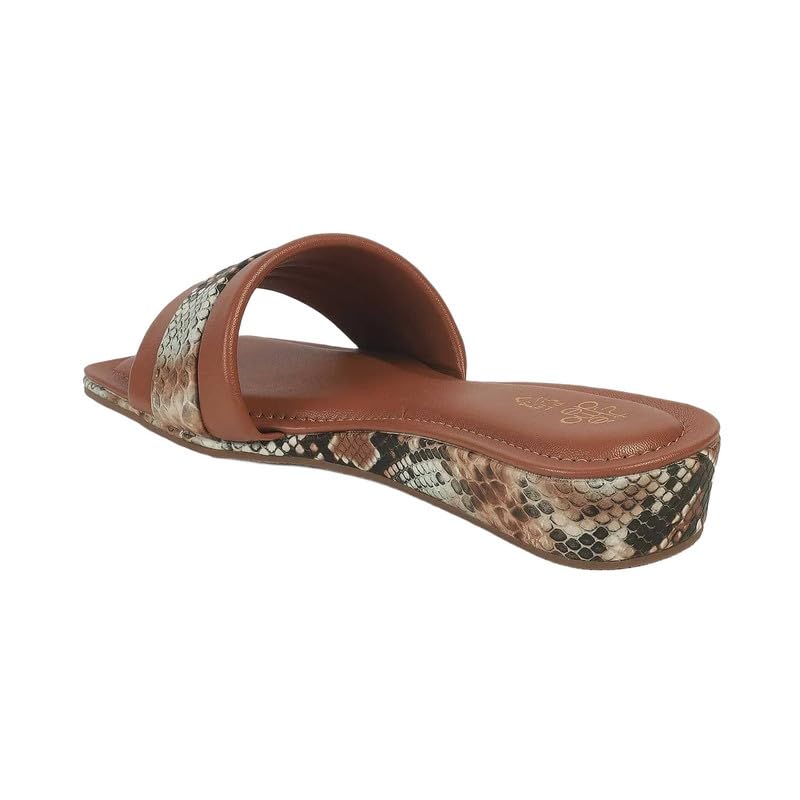 tresmode Kelo Women's Tan Casual Wedge Sandals | Vegan Friendly Leather | TPR Sole in Size 5 UK / 38 EU