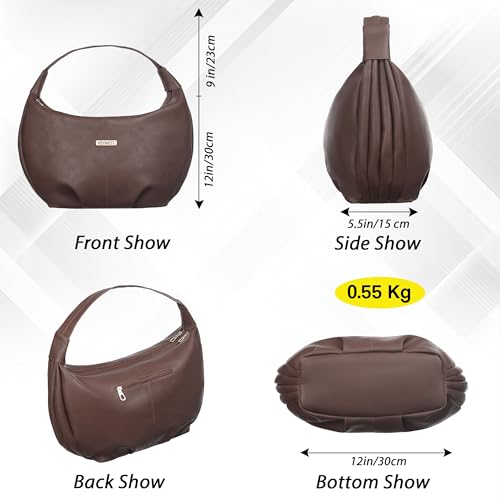 Keywest Women's Vegan Leather Oval Tote Handbag for Women | Hobo Bag for Work | Ladies Purse | Stylish Shoulder Bag | Gift For Women | Brown