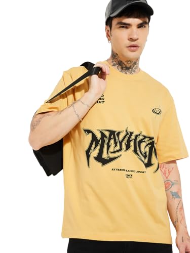 Max URB_N Men Printed Oversized T-Shirt(Yellow_XS)