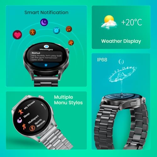 Fastrack Radiant FX4 1.51" AMOLED Metal Smart Watch with Single Sync BT Calling, Functional Crown, All-Round Health Tracking, 100+ Sports Modes, IP68 – Smartwatch for Man & Woman (Black)