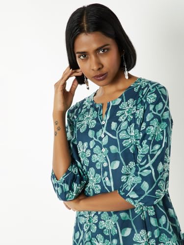 Max Women Printed Short Kurti (Blue_S)