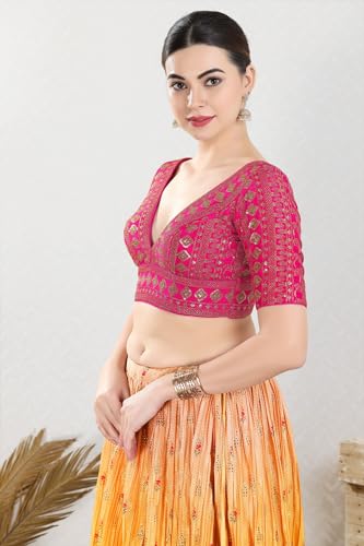 S SALWAR STUDIO Gold Embroidered Saree Blouse_VF-0428-PINK-38