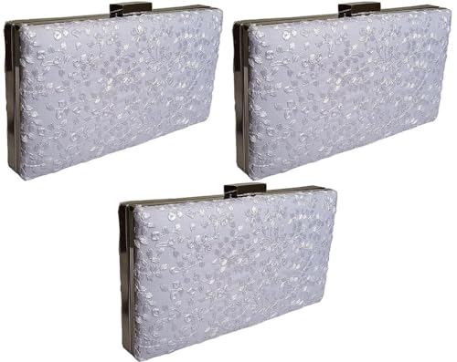 DUCHESS Women Pastel White Floral Chikankari Embroidered Party Wedding Clutch (Pack of 3)