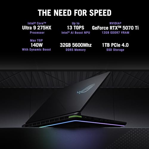 ASUS ROG Strix G16,Intel Core Ultra 9 275HX Gaming Laptop(RTX 5070 Ti -12GB/140W TGP/32GB/1TB/2.5K QHD+/16"/240Hz/Windows 11/M365 Basic (1Year)*/Office Home 2024/Eclipse Gray/2.65 Kg) G615LR-S5190WS