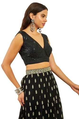 Soch Womens Black Tussar Embellished Blouse with Sequins(8907175694800)