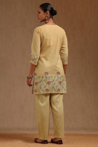Soch Womens Mustard Linen Floral Print Co-Ord Set