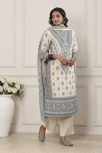 Biba Women White Cotton Straight Suit Set_38
