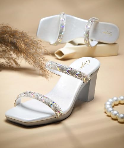 SVYA Comfortable Heel Sandals for Women and Girl. (Silver, UK Footwear Size System, Adult, Women, Numeric, Medium, 6)