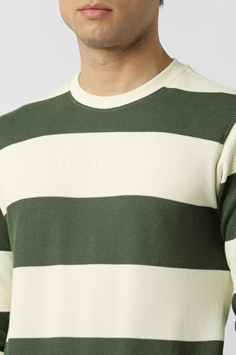 Men Beige Stripe Crew Neck Sweatshirt