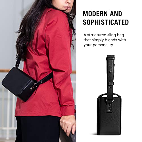DailyObjects Black Sol Box Sling Crossbody Bag for Women, Girls | Durable Vegan Leather | Stylish Ladies Wallet Purse|Shoulder Handbag | Magnetic Flap Closure & Adjustable Wide Strap