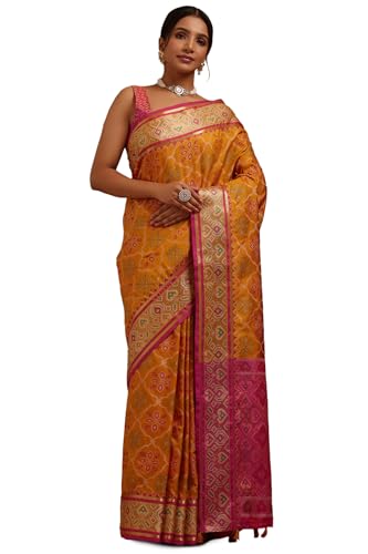 Soch Womens Mustard Silk Blend Patola Print Saree