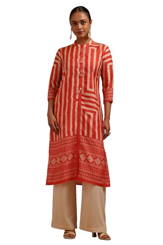 Soch Womens Orange Russian Silk Geometric Kurta with Tassels
