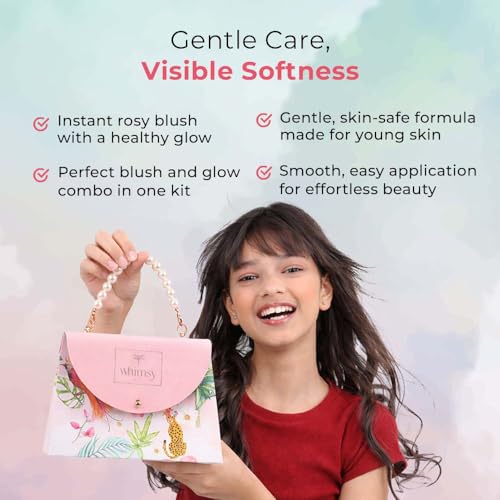 Whimsy Beauty Blush & Glow Beauty Kit | Safe Beauty Set for Girls & Teens | Eye Shadow Palette, Lip Tint & Lip Gloss | Pack of 4