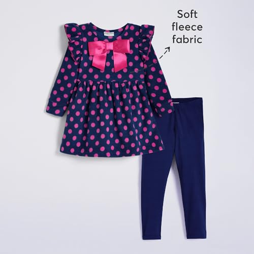 Hopscotch Girls Full Sleeves Blue 2-Pc Polka Dot Bow Applique Legging Set For Age (3-4 Years)