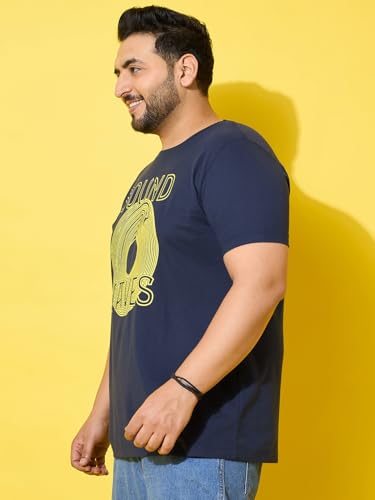 Bigbanana Men Plus Size Printed Navy Round Neck Tshirt (Frequency,Navy,7XL)