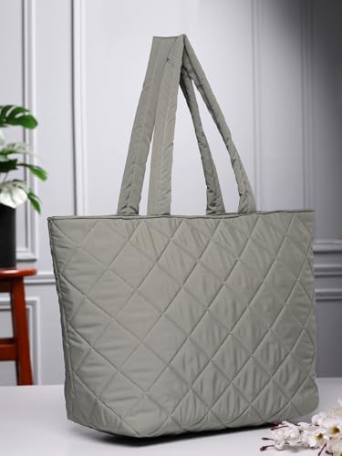 Anekaant Uno Sage Green Polyester Diamond Quilted Handheld Bag