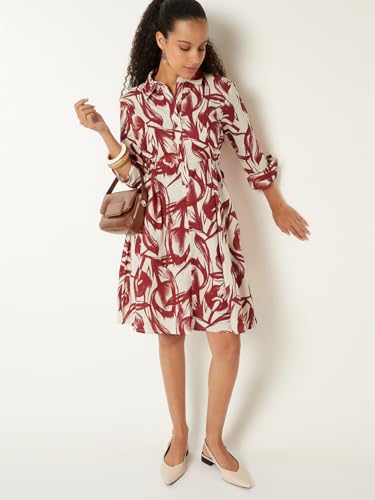 Max Women Printed Shirt Dress (Off White_L)