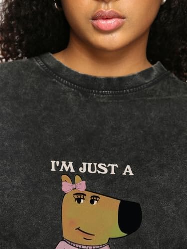 Bewakoof Women's Graphic Print Oversized Fit Half Sleeve Round Neck Cotton Jersey T-Shirt_655030_Black_2XL