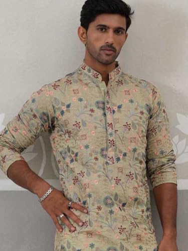 Jompers Embroidered Kurta for Men (Pista, M)