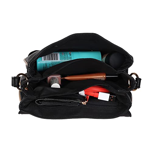 Accessorize London Women'S Faux Leather Black Tara Triple Compartment Sling Bag