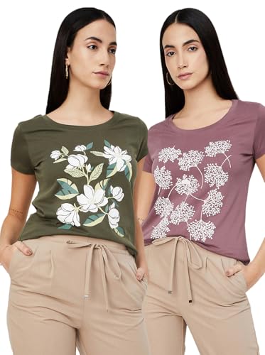 Max Women's Graphic Printed Round Neck Half Sleeve T-Shirt - Pack of 2