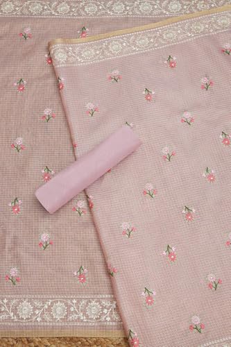 Soch Womens Blush Pink Kota Shimmer Embroidered Unstitch Dress Material With Thread Work