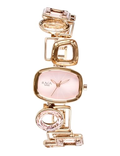 Titan Raga Facets Quartz Analog Pink Dial Rose Gold Stainless Steel Strap Watch for Women - NT95118WM02
