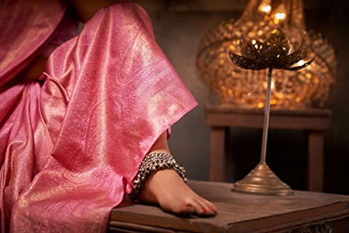 Vardha Women's Kanchipuram Art Silk Saree with Unstitched Blouse Piece - Gold Zari Woven Work Sarees for Wedding (Aashni Silk_518)