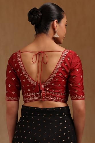 Soch Womens Maroon Tussar Embroidered Padded Blouse with Sequins