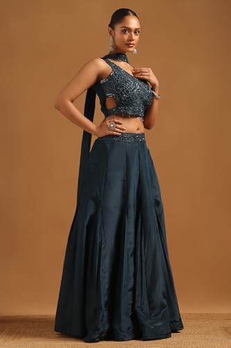 Soch Womens Blue Crepe Ethnic Motifs Lehenga Choli Set