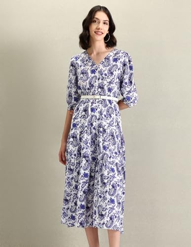 U.S. POLO ASSN. women's Polyester Fit and Flare Midi Casual Dress (UWSS24DRS106_Blue