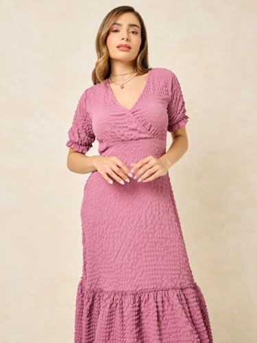 Styli Women's Polyester Wrap Maxi Casual Dress (7007379829_Purple