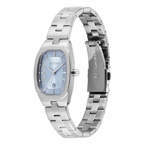 Titan Work Essentials with Lt Blue Dial Silver Metal Strap Watch for Women - 95378SM01